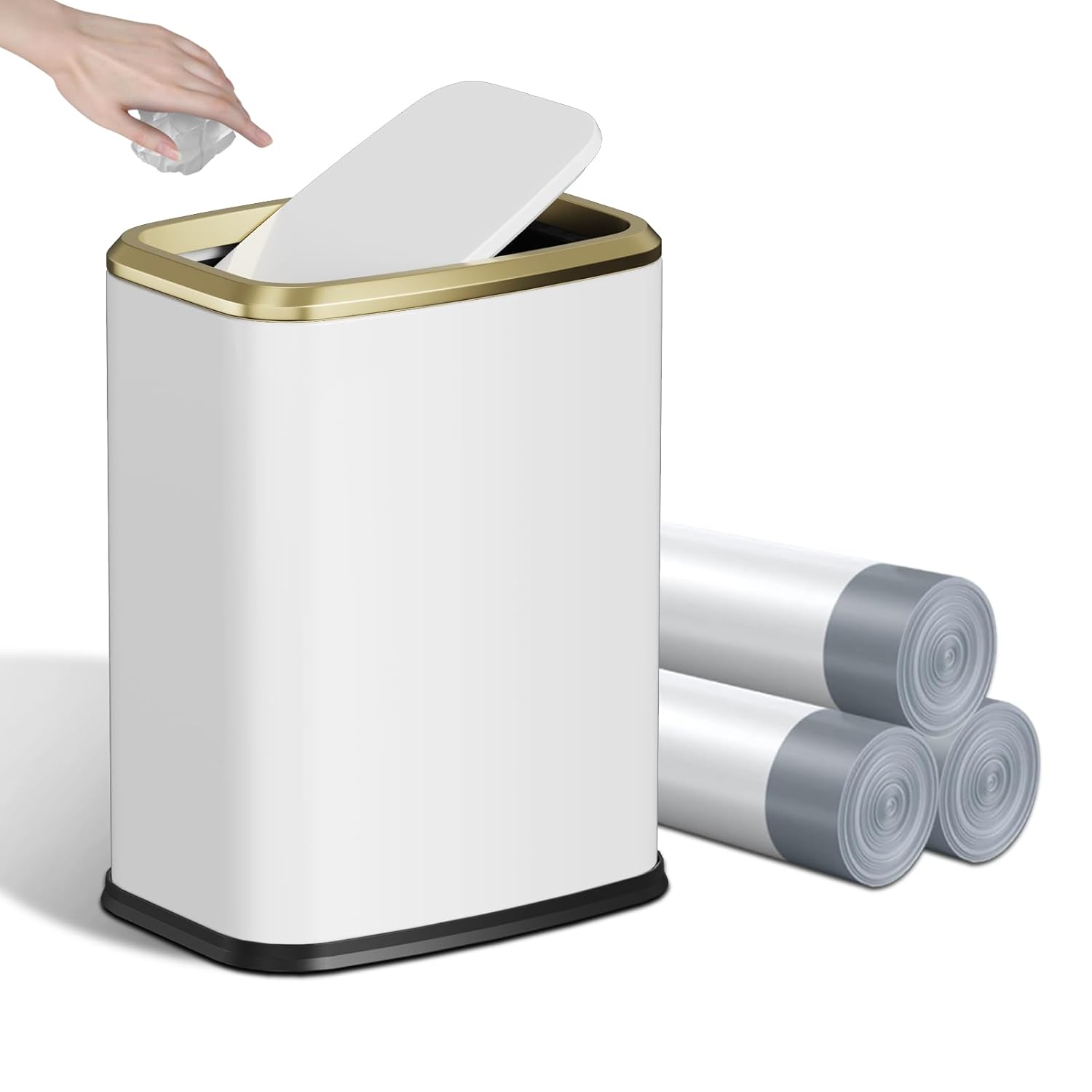 8L/2.1 Gallon Small Bathroom Trash Can with Lid, Swing-Top Rectangular Waste Bin, Stainless Steel