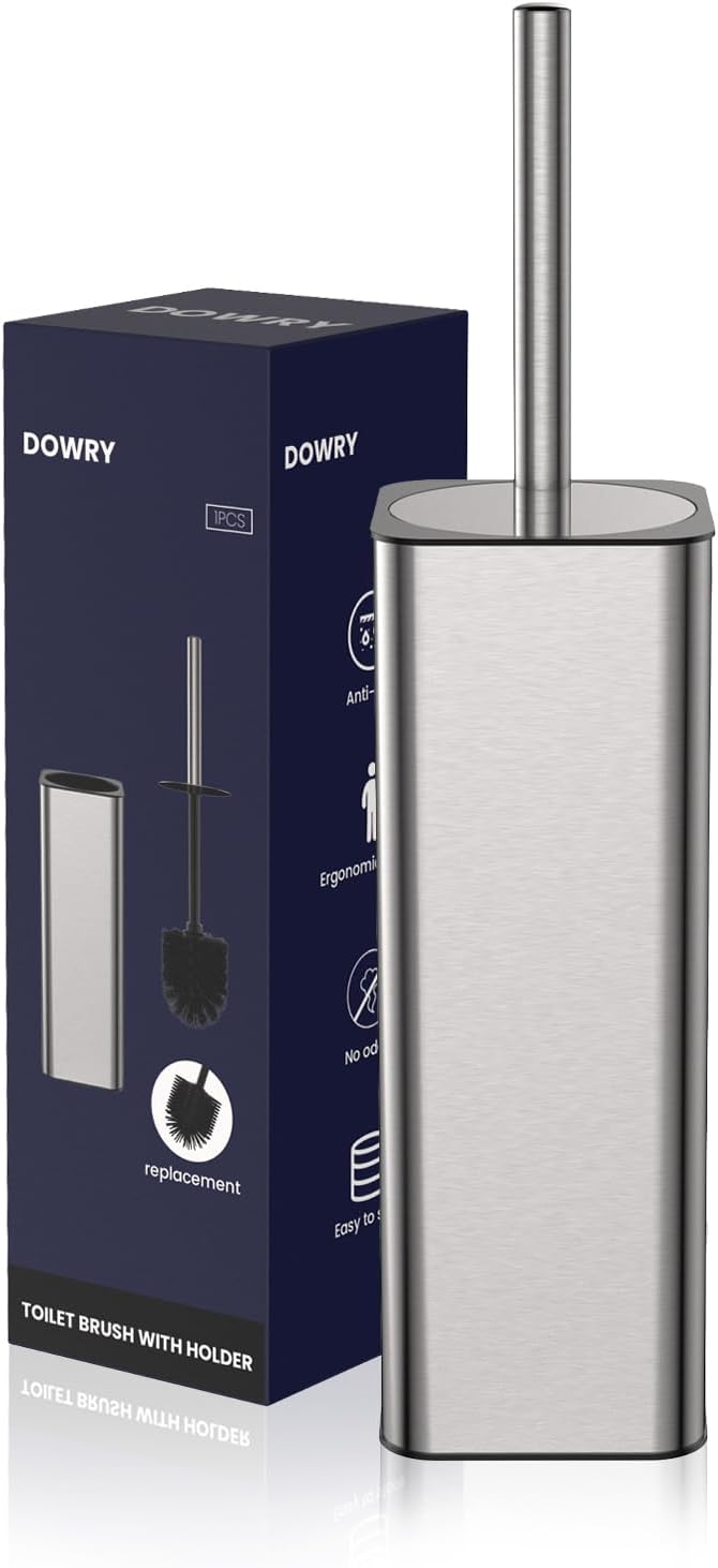 DOWRY Stainless Steel Toilet Bowl Brush and Holder for Bathroom Storage Organization Deep Cleaning