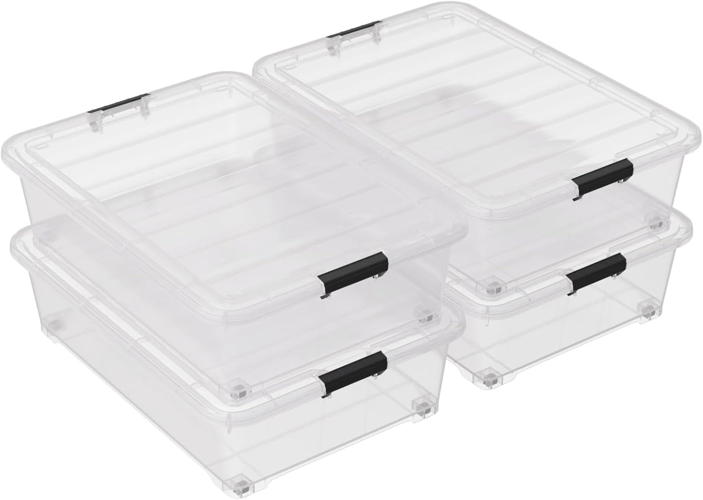 50 Quart Multipurpose Under Bed Storage Container Bins with Secure Latch Lid & Wheels, Underbed