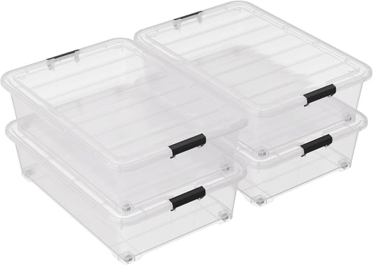 50 Quart Multipurpose Under Bed Storage Container Bins with Secure Latch Lid & Wheels, Underbed