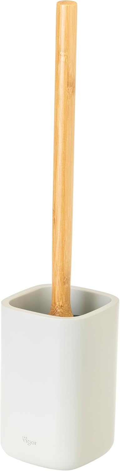 Vigar Zense Toilet Brush and Holder Set, Toilet Bowl Brush with Polyresin Stone Holder, Bathroom