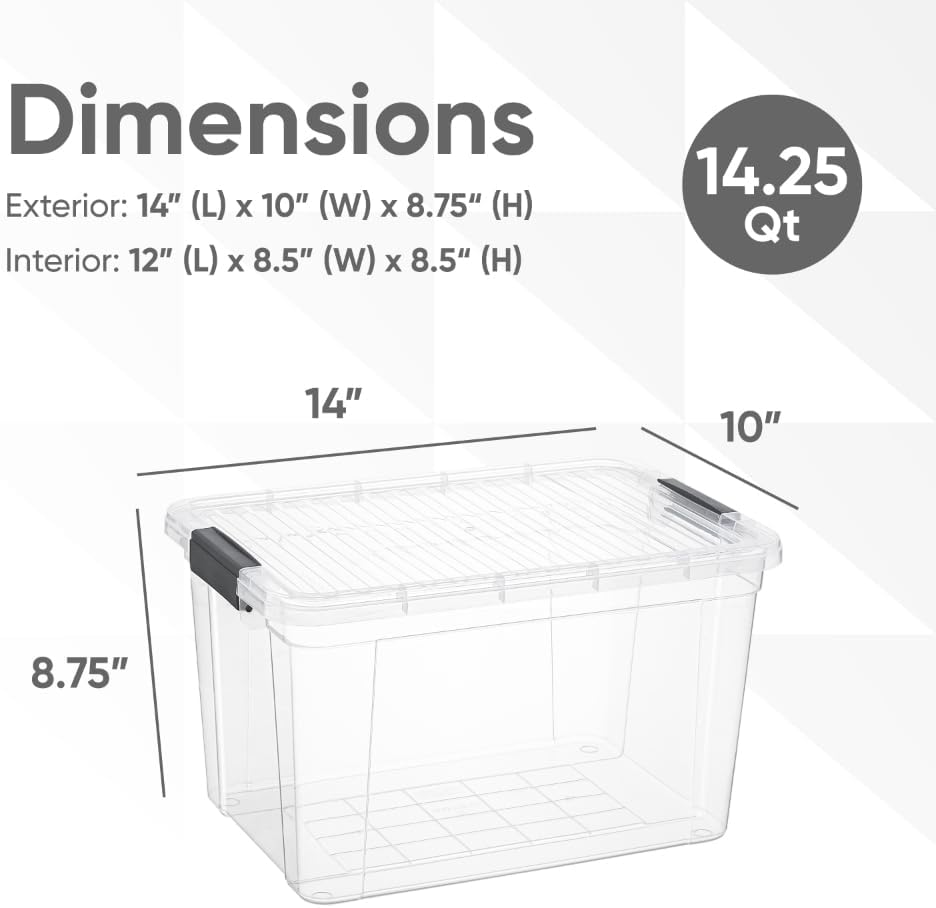 Superio Clear Storage Boxes with Lids, 14.25 Quart Plastic Container Bins for Organizing, Stackable