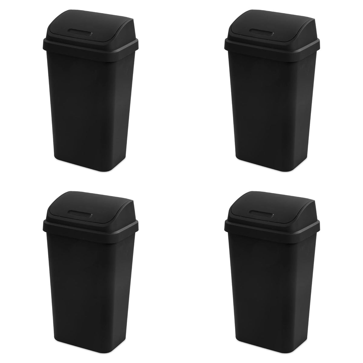 Sterilite 4-Pack Swing Top Wastebasket, Sleek Square Profile Trash Can, 13 Gallon, Black - Modern