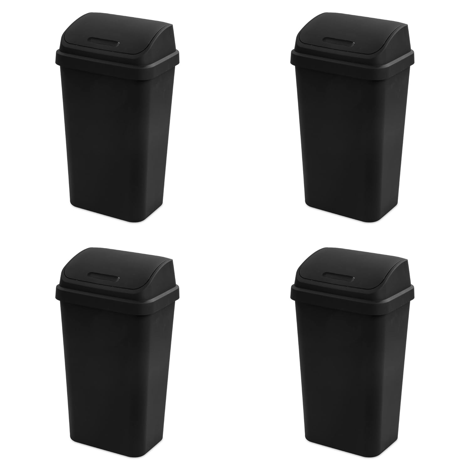 Sterilite 4-Pack Swing Top Wastebasket, Sleek Square Profile Trash Can, 13 Gallon, Black - Modern