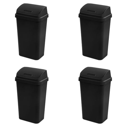 Sterilite 4-Pack Swing Top Wastebasket, Sleek Square Profile Trash Can, 13 Gallon, Black - Modern
