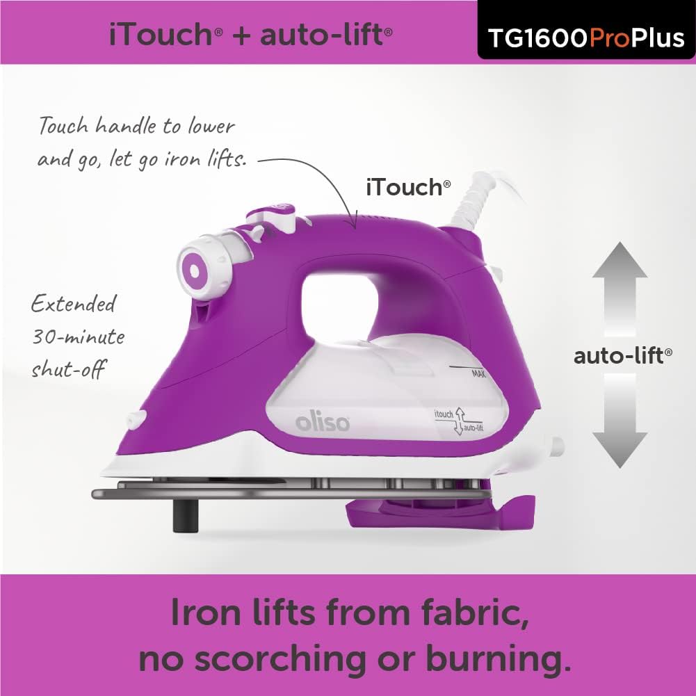 oliso TG1600 ProPlus Smart Iron with Auto-Lift – 1800 Watt Steam Iron for Clothes, Sewing, Quilting