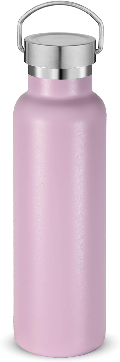 Neihepal Pink Stainless Steel Water Bottles,20 Ounce Vacuum Insulated Double Wall Travel Bottle