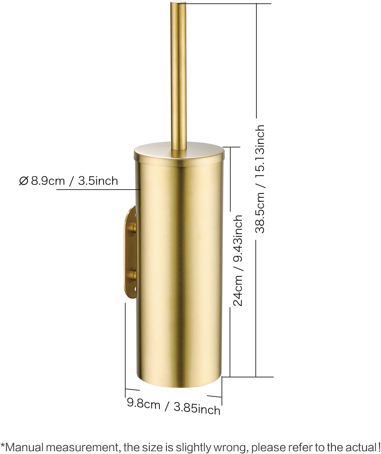 Gold Brushed Stainless Steel Toilet Brush and Cover, No-Punch Hook Base Dual Purpose Toilet Brush