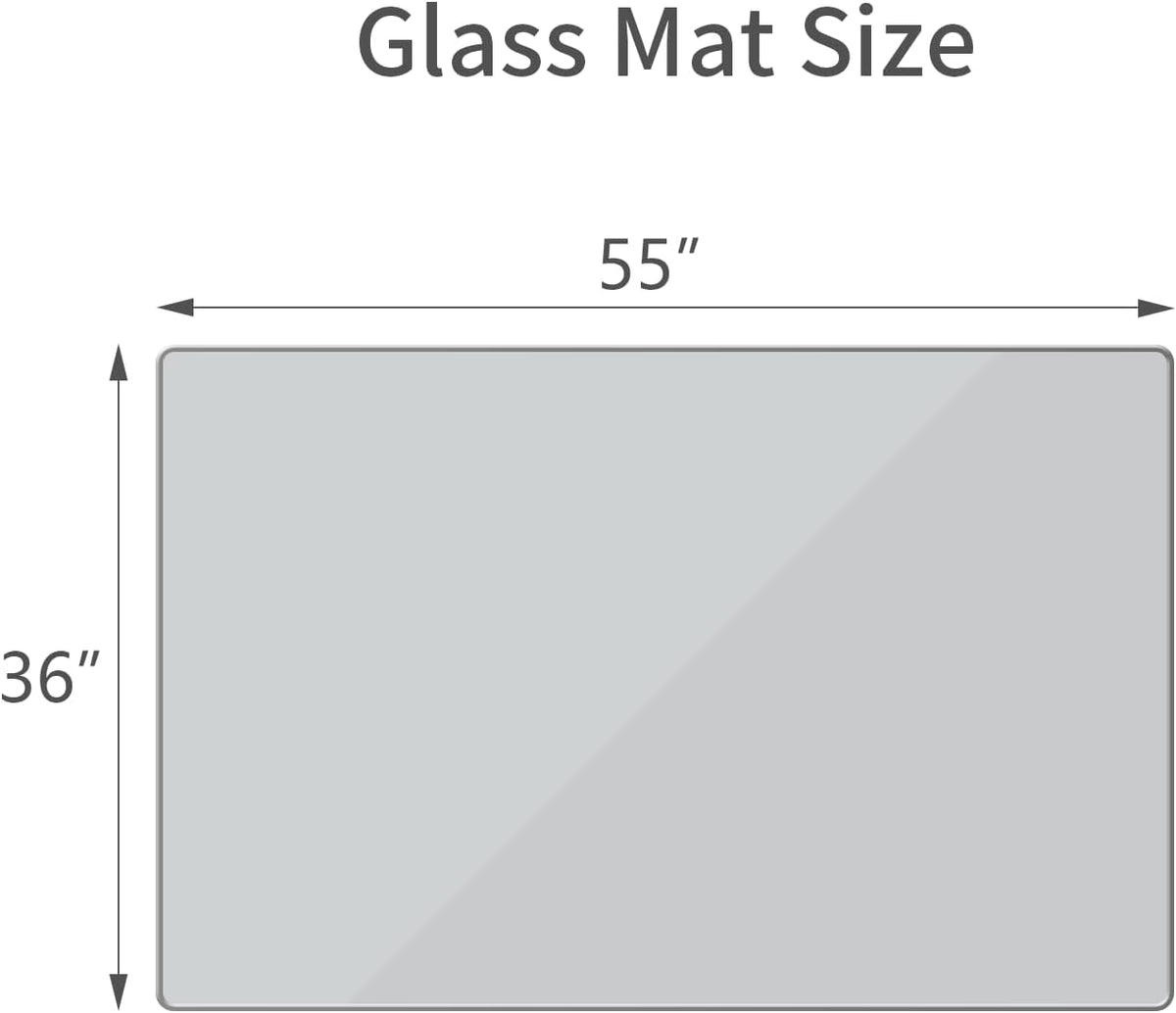 [Tempered Glass] 36" x 55" Glass Chair Mat, Heavy Duty Hard Floor Mat with Round Corner and