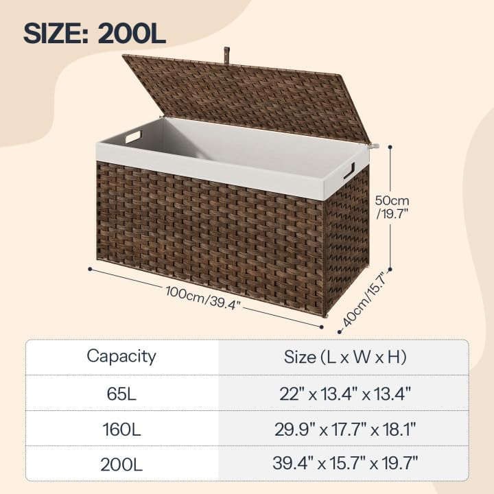 HOOBRO Storage Basket with Lid, 52.8 Gallon (200L) Wicker Basket, Handwoven Blanket Storage Basket