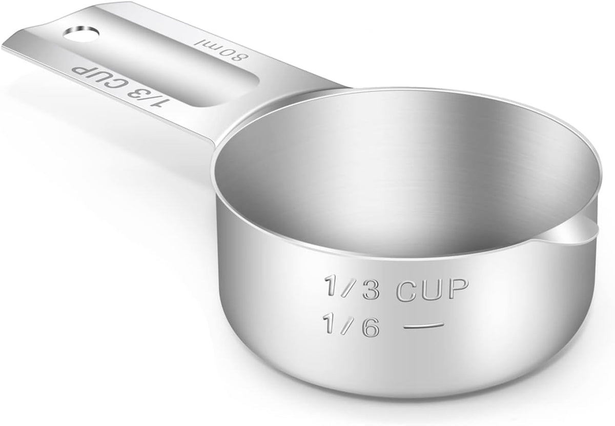 1PCS 1/3Cup (80ml, 2.7oz) Single Measuring Cup, Stainless Steel Measure Scoop, Metric and US