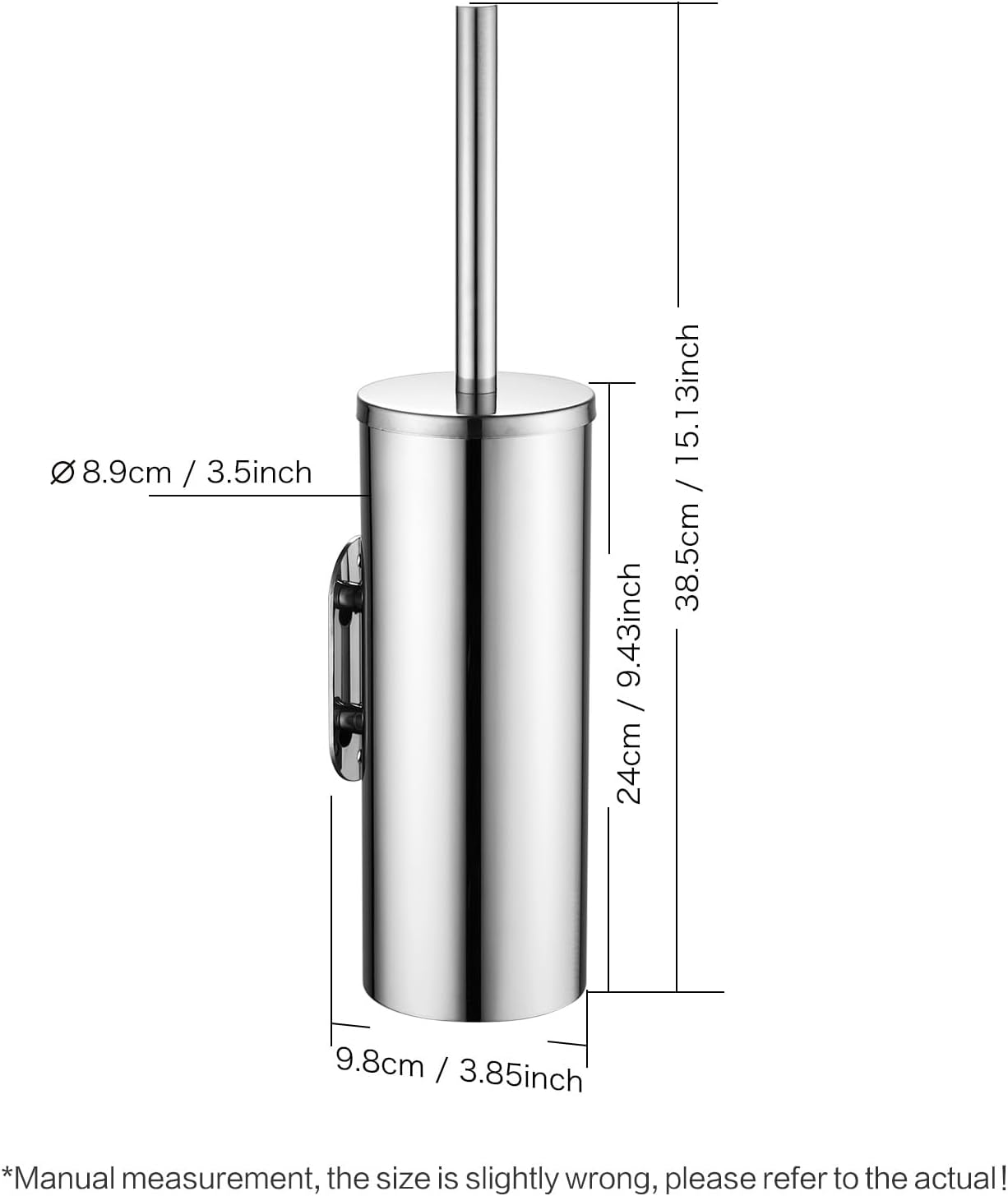 Toilet Brush and Brush Holder, Stainless Steel No-Punch Hook Base Dual Purpose Toilet Brush Holder