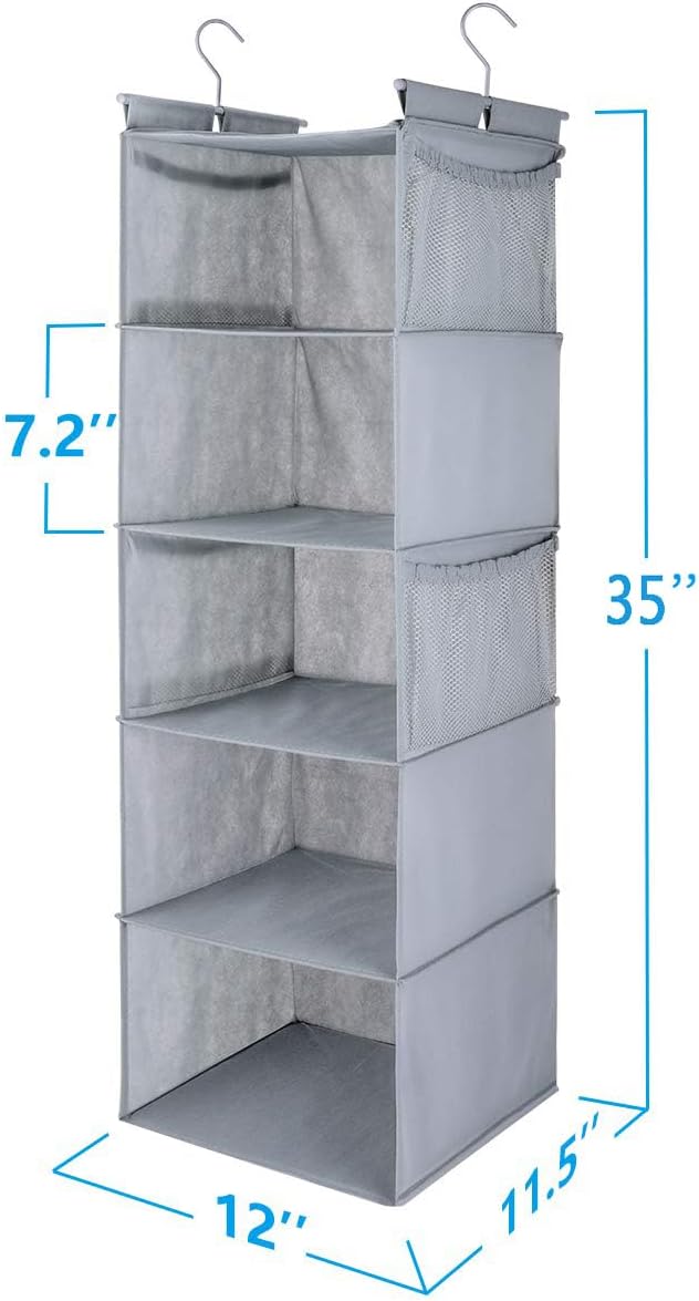 MAX Houser 5 Shelf Hanging Closet Organizer,Space Saver, Closet Hanging Shelves with (4) Side