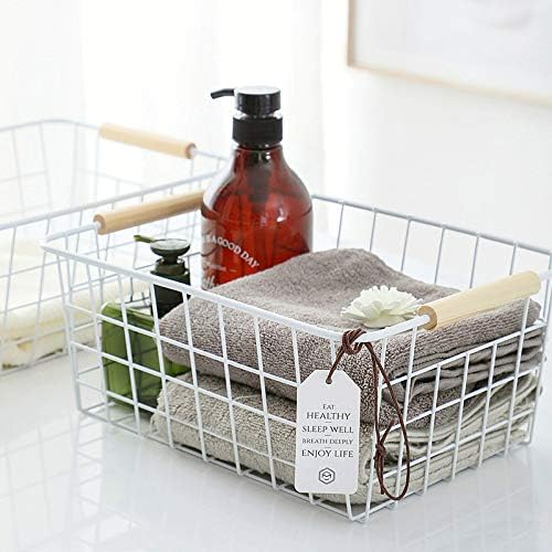 LeleCAT White Wire Baskets for Organizing with Handles，Pantry Organizers and Storage For Kitchen
