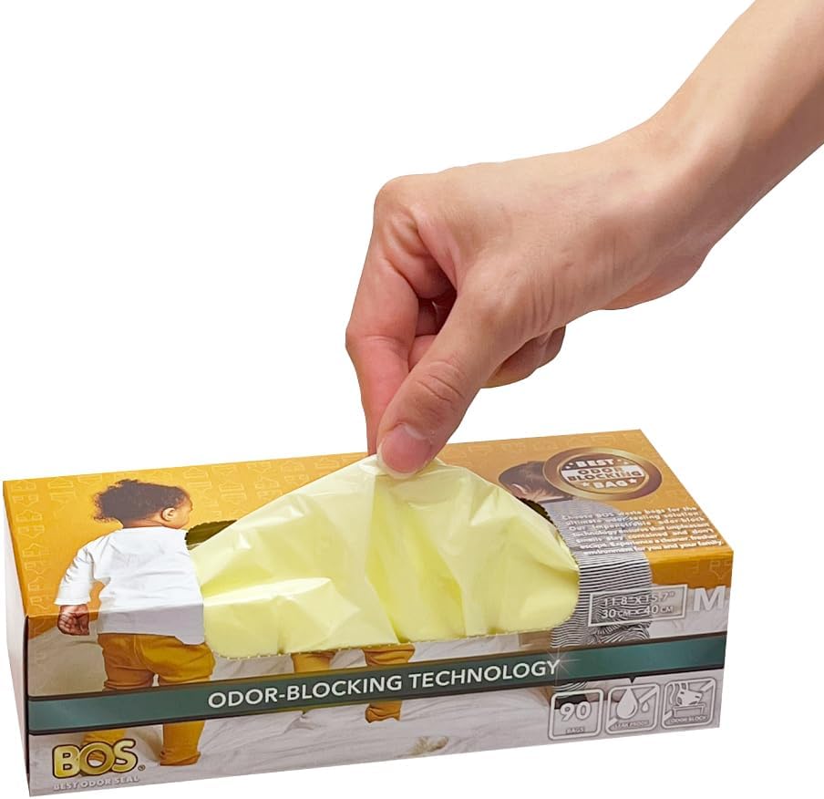 BOS, Odor-Sealing Dirty Diaper Trash Bags - Scent & Smell Free (Color: Cream Yellow) (Pack of 2)