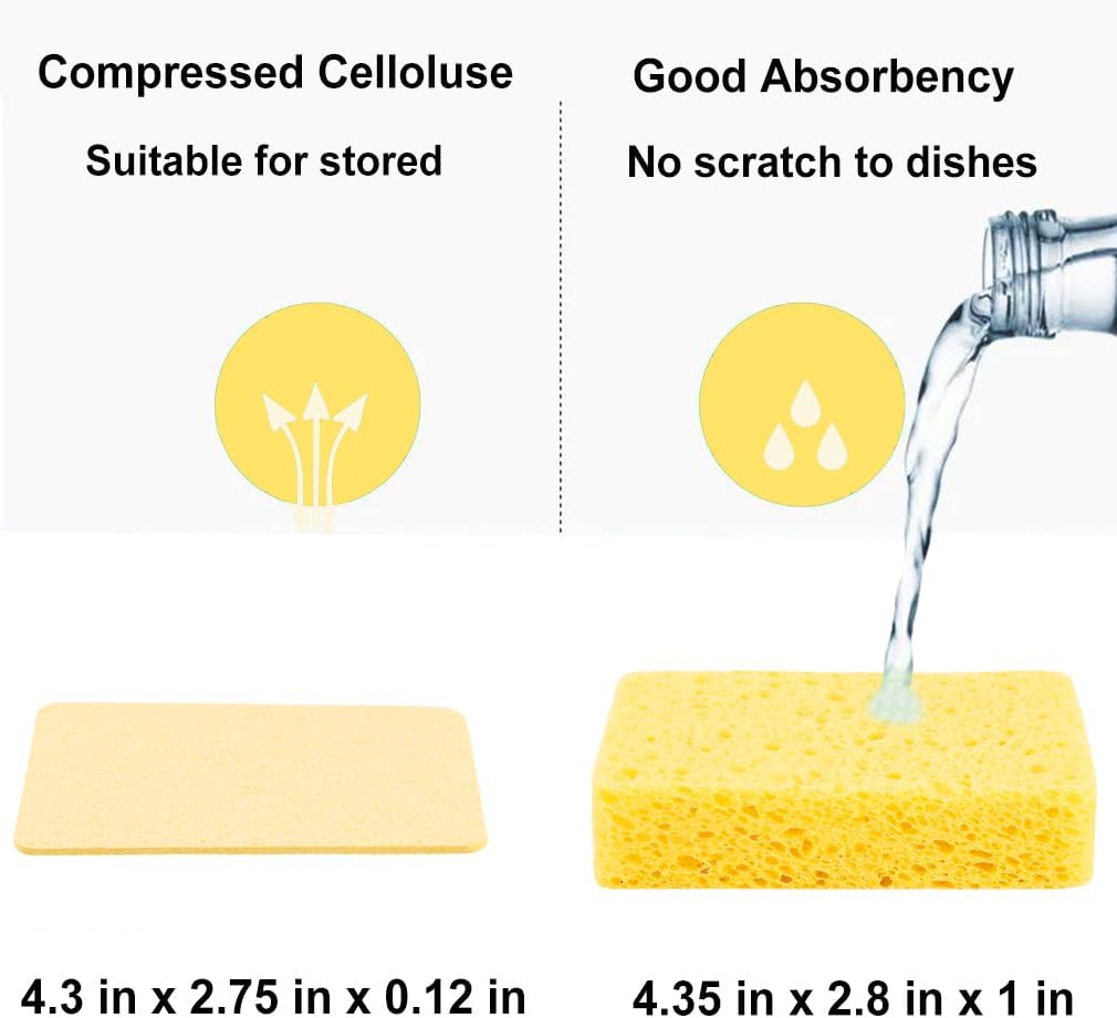 METUUTER 12-Count Cleaning Scrub Sponge- Compressed Cellulose Sponges Non-Scratch Natural Sponge