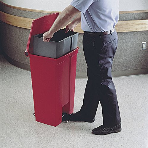 Rubbermaid Commercial Products Slim Jim Front Step On Trash Can, Red, 23-Gallon, Hands-Free Garbage