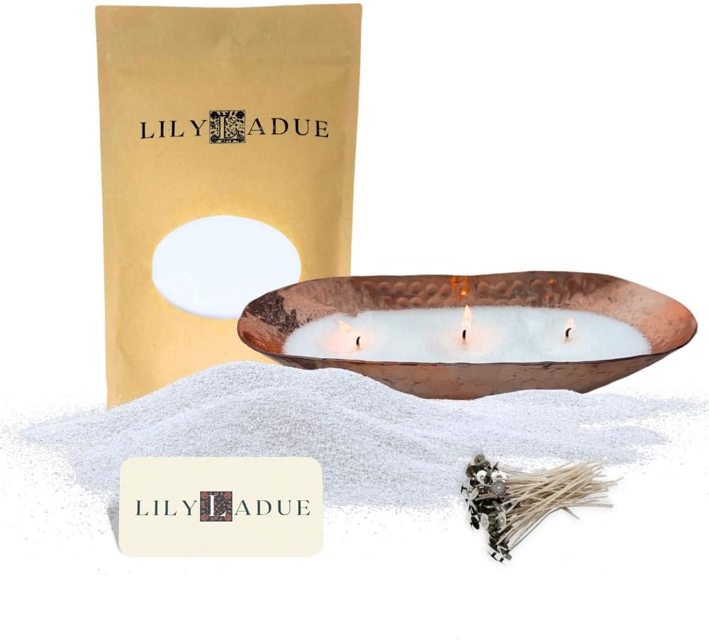 LILY LADUE Sand Candle Kit - 1Lb/16Oz Pearled Candles Sand and Wicks (24) with Copper Holder