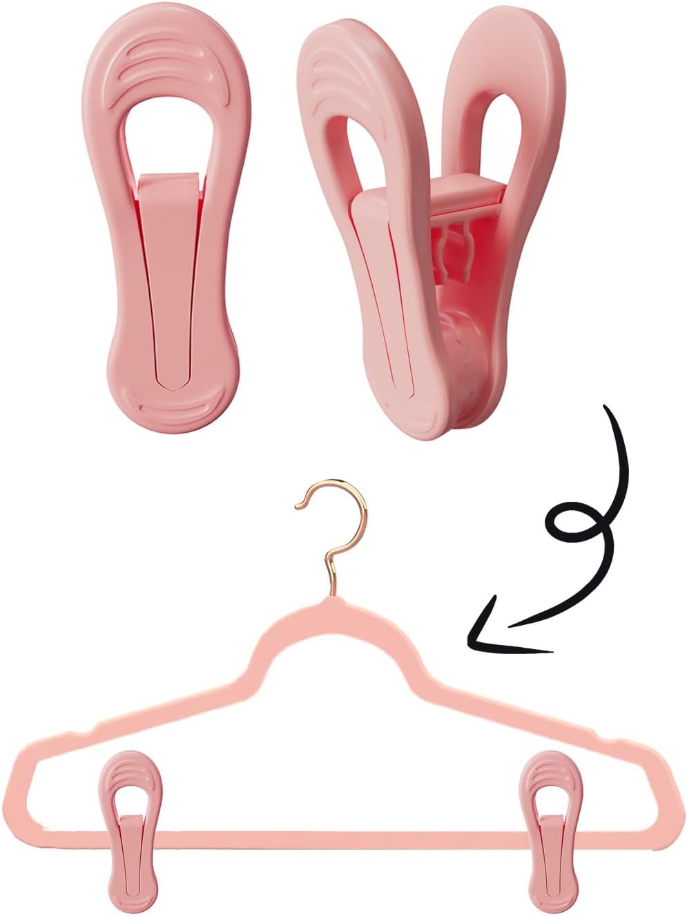 Pink Hangers Clips 60 Pack, Multi-Purpose Plastic Clips for Plastic Hangers Velvet Hanger, Clothes
