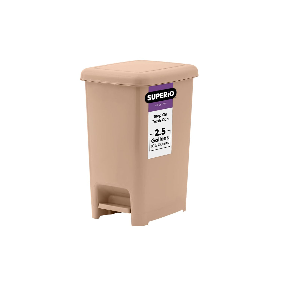 Superio 2.5 Gal Slim Step On Pedal Plastic Trash Can, Waste Bin for Under Desk, Office, Bedroom