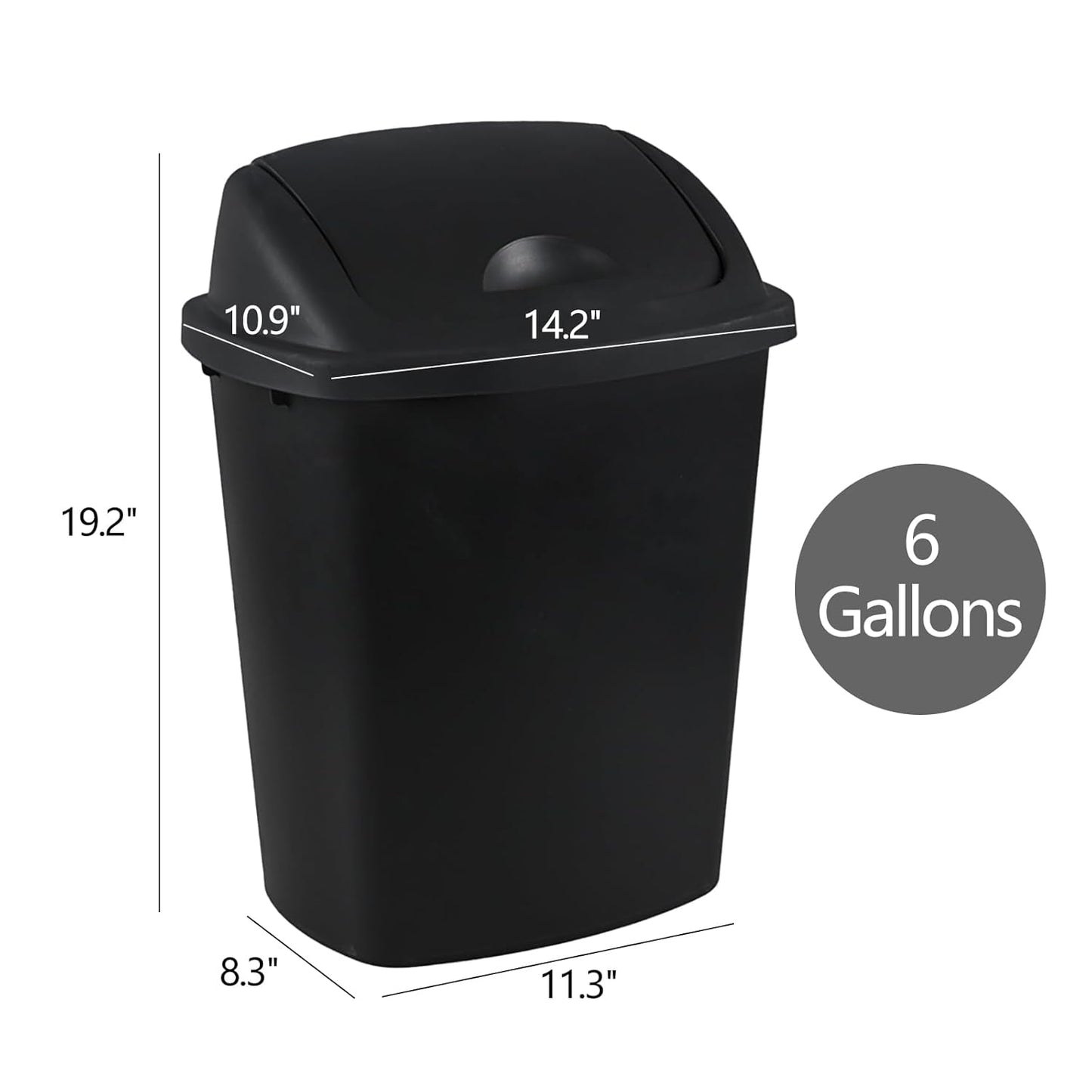 6 Gallon Swing Top Trash Can Outdoor and Indoor Recycle Bin, Plastic Garbage Can with Swing-Lid
