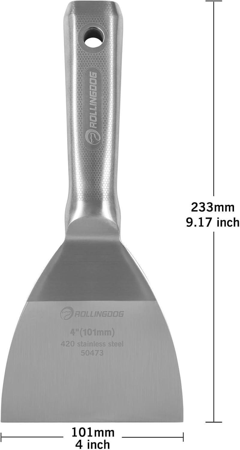 ROLLINGDOG 4 inch Putty Knife - Paint Scraper Drywall Knife with 420 Stainless Steel One Piece