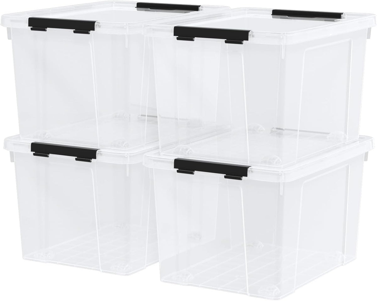 4 Pack Large Clear Plastic Storage Bins with Latching Lids, 50 Quart Plastic Storage Container with