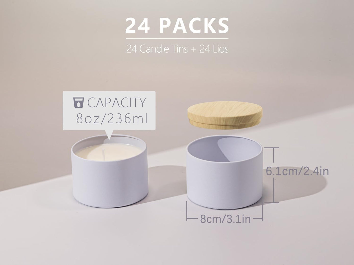 Aroparc Candle Tins 8oz with Lids, 24 Pack Seamless Candle Containers for Candle Making Supplies