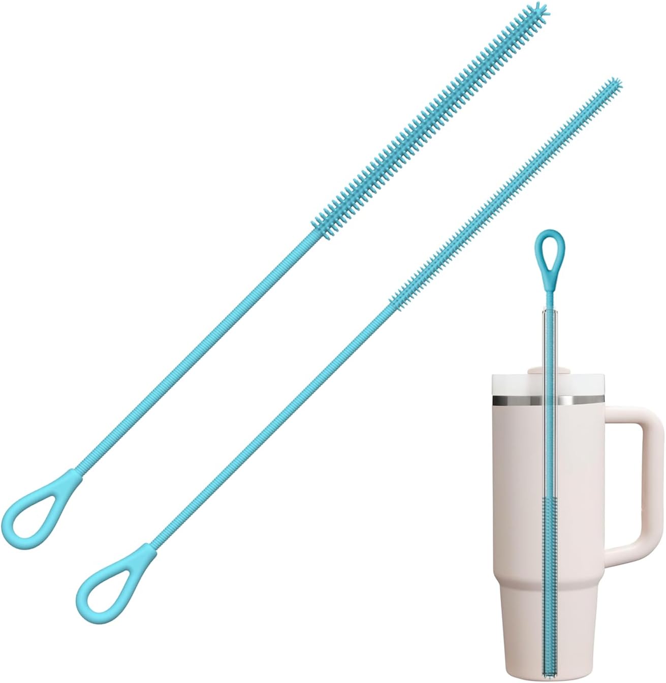 YOTIME Silicone Straw Cleaner Brush, 2Pcs Reusable Straw Brush Extra Long for Cleaning Tumbler with