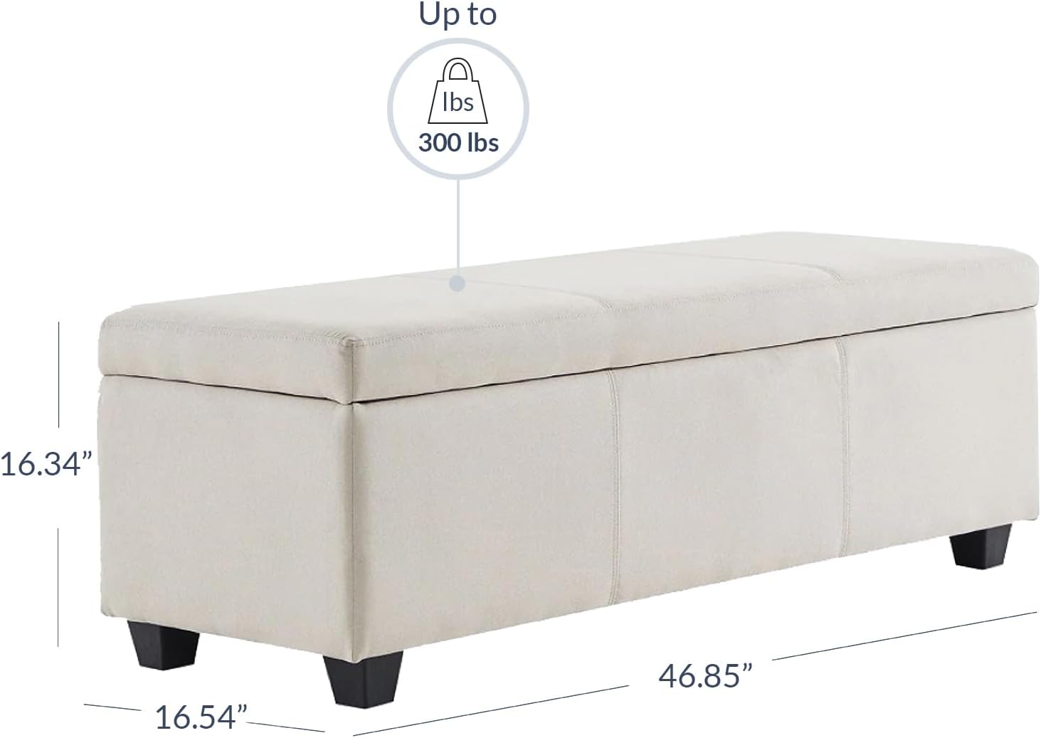 BELLEZE Storage Faux Leather Ottoman, 47 Inch Bench Bedroom Bench with Safety Close Hinge, Extra