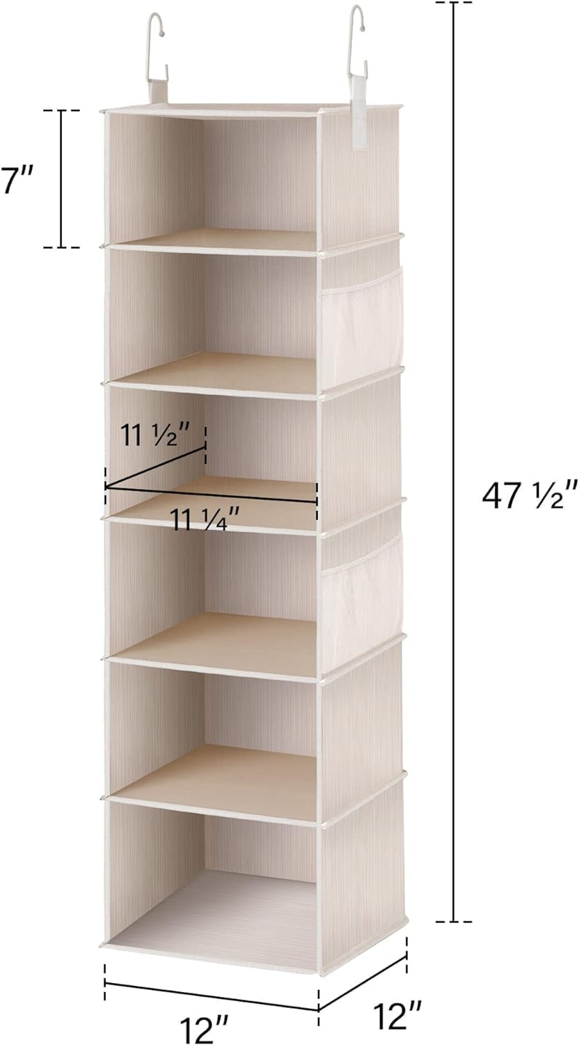 StorageWorks 6-Shelf Hanging Closet Organizer, Hanging Shelves for Closet, Fabric, Mixing of Beige