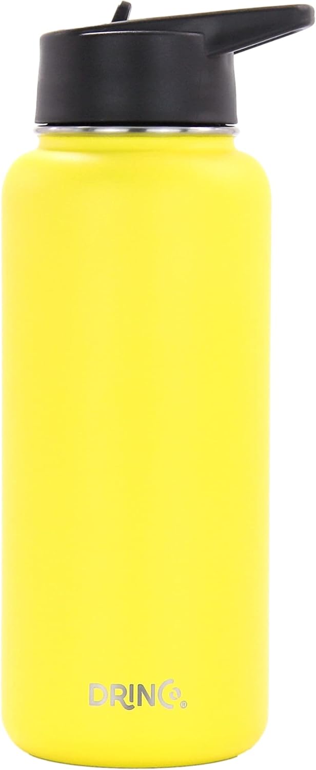 DRINCO Stainless Steel Water Bottle Spout Lid Vacuum Insulated Double Wall Water Bottle Wide Mouth