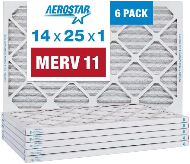 Aerostar 14x25x1 MERV 11-6 Count - Pleated Furnace & Air Conditioner Filters - Removes Dust, Cold &
