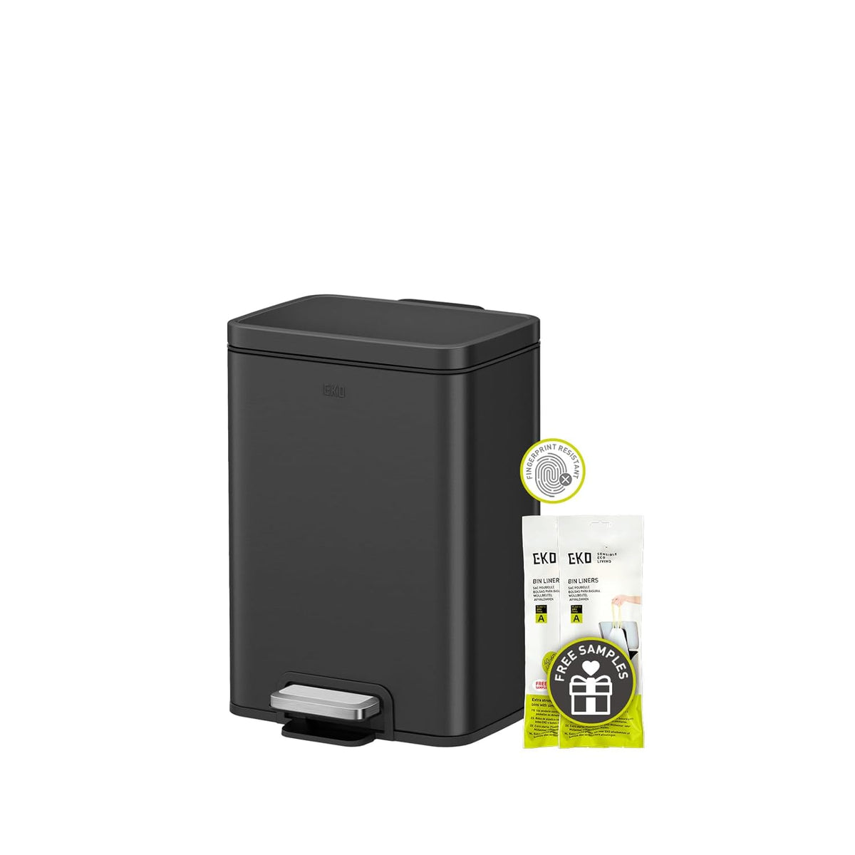 EKO Madison Matte Black 6L / 1.6 Gal Bathroom Trash Can with Lid and Removable Inner Basket