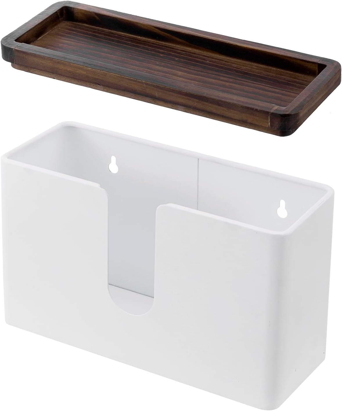 MyGift Deluxe Modern Matte White Metal Folded Commercial Paper Towel Holder with Rustic Burnt Solid