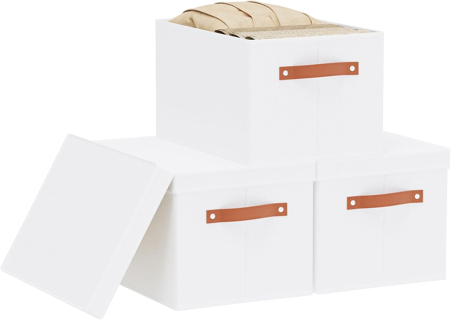 Fabric Storage Bins, Clothes Boxes for Shelves with Lids, 3 Pack Baskets for Organizing with