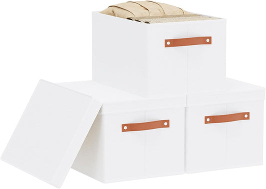 Fabric Storage Bins, Clothes Boxes for Shelves with Lids, 3 Pack Baskets for Organizing with