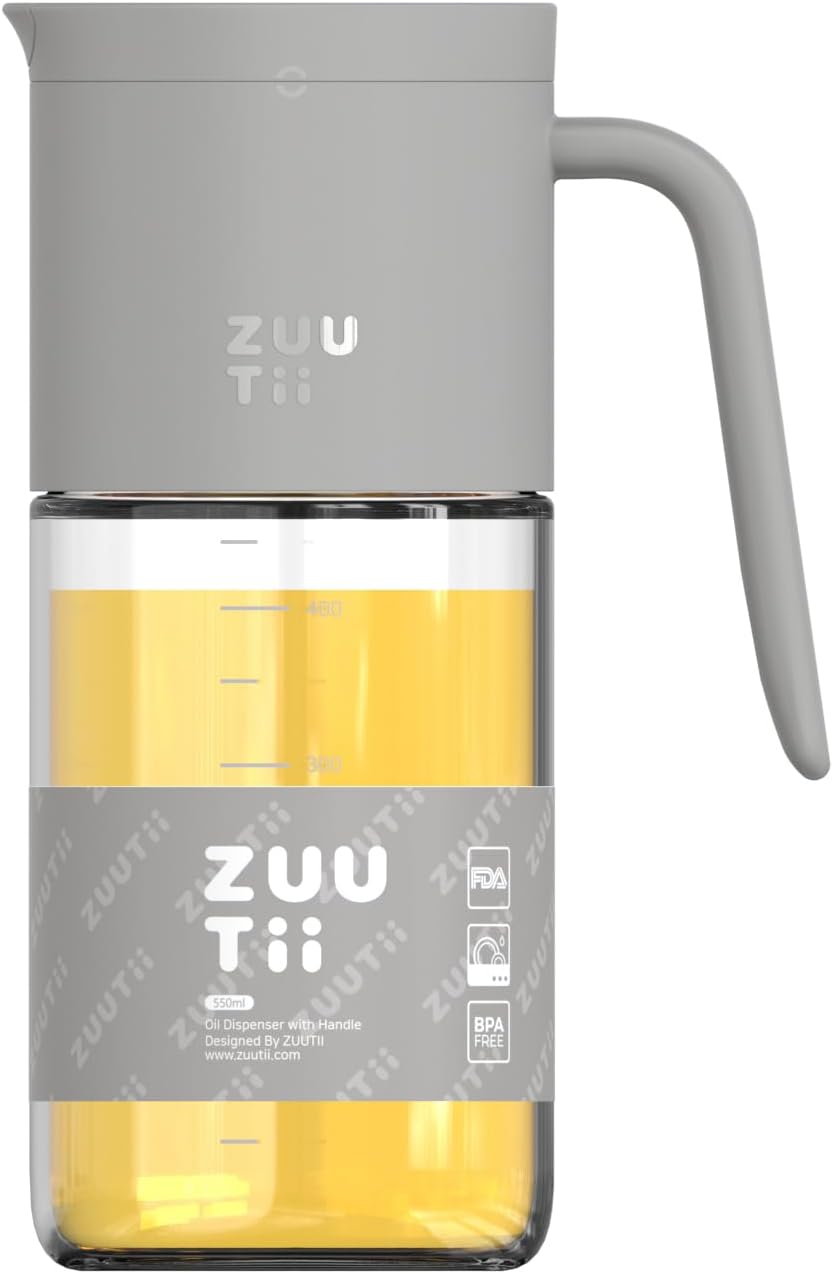 Zuutii Olive Oil Dispenser Bottle 18.6oz – Auto Flip Glass Vinegar Bottle with No-Drip Spout for