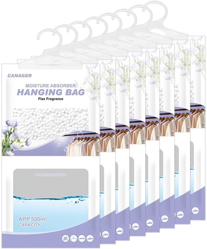 CANAGER Hanging Moisture Absorber, Flax Fragrance Moistureproof Desiccant Hanging Bag，Dehumidifier