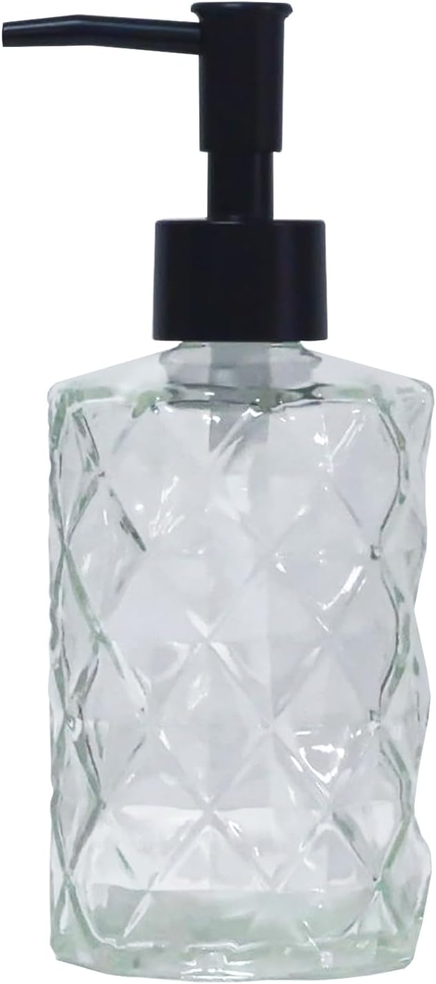 Crystal Glass Soap Dispenser, 12oz Clear Bathroom Hand Dispenser, Lotion Dispenser with Black