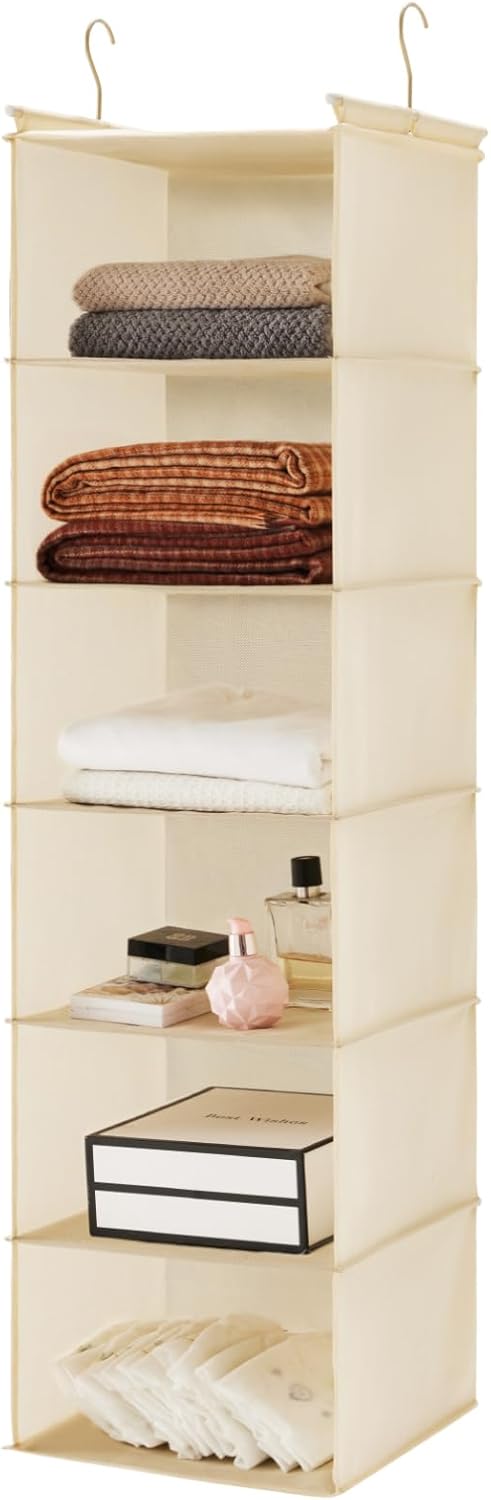 MAX Houser 6 Tier Shelf Hanging Closet Organizer, Cloth Hanging Shelf with 2 Sturdy Hooks for
