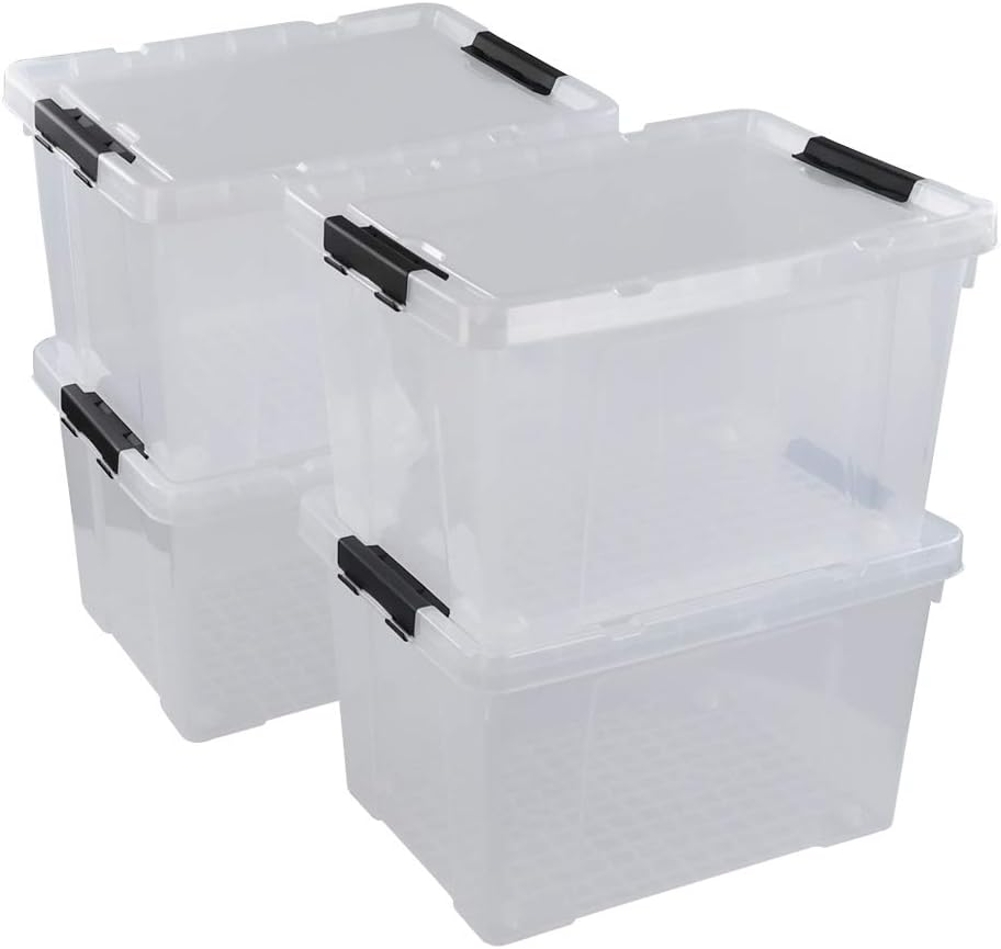 Pekky 50 Quart Clear Storage Containers/Bins with Lid，Wheels and Latching Handles, Large Rolling
