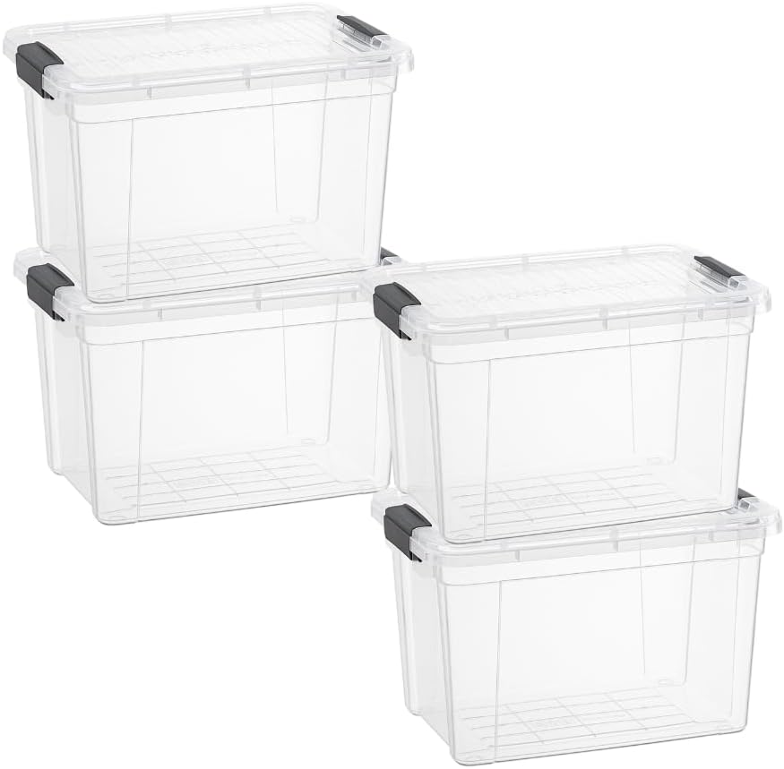 Superio Clear Storage Bins with Lids, Stackable Deep Storage Boxes with Latches and Handles, Extra