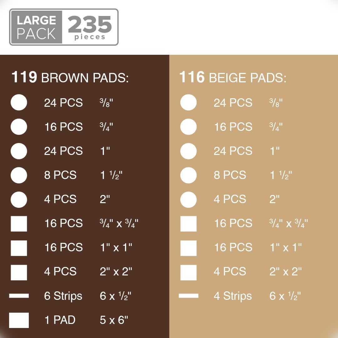 235 pcs Felt Furniture Pads Brown & Beige X-Protector! Huge Quantity of Furniture Pads for Hardwood