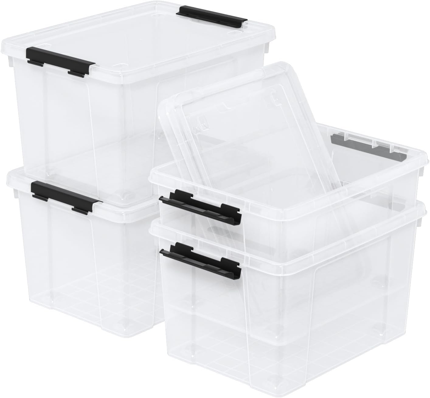 4 Pack 22 Quart Latch Box, Clear Home Organization Containers Bin with Lid, Buckle Up Storage Box