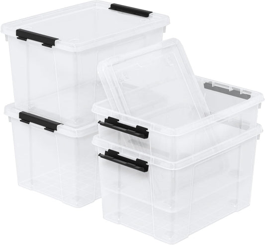 4 Pack 22 Quart Latch Box, Clear Home Organization Containers Bin with Lid, Buckle Up Storage Box