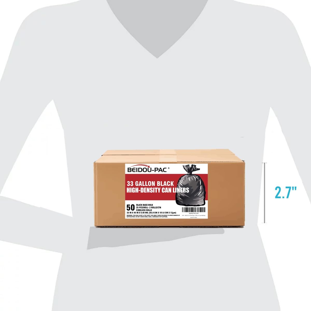 33 Gallon Trash Bags, 50 Count, Black Garbage bags, Multi-purpose Trash Can Bin Liners for Home