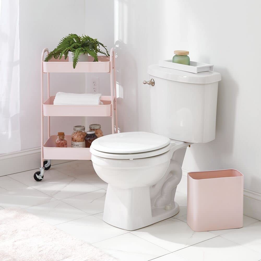 mDesign Metal Wastepaper Bin — Compact Rectangular Bathroom Bin — Rubbish Basket for Home and