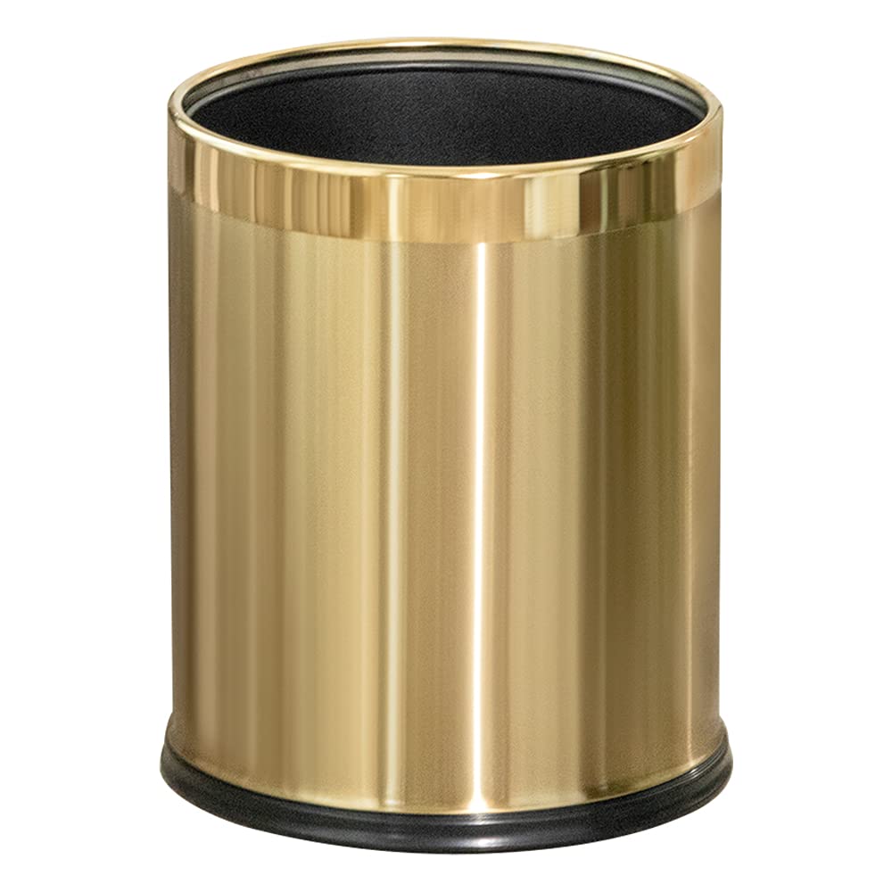 2.6Gallon/10L Brass Gold Bathroom Trash Can - Gold Waste Basket for Bedroom, Office, Store - Metal
