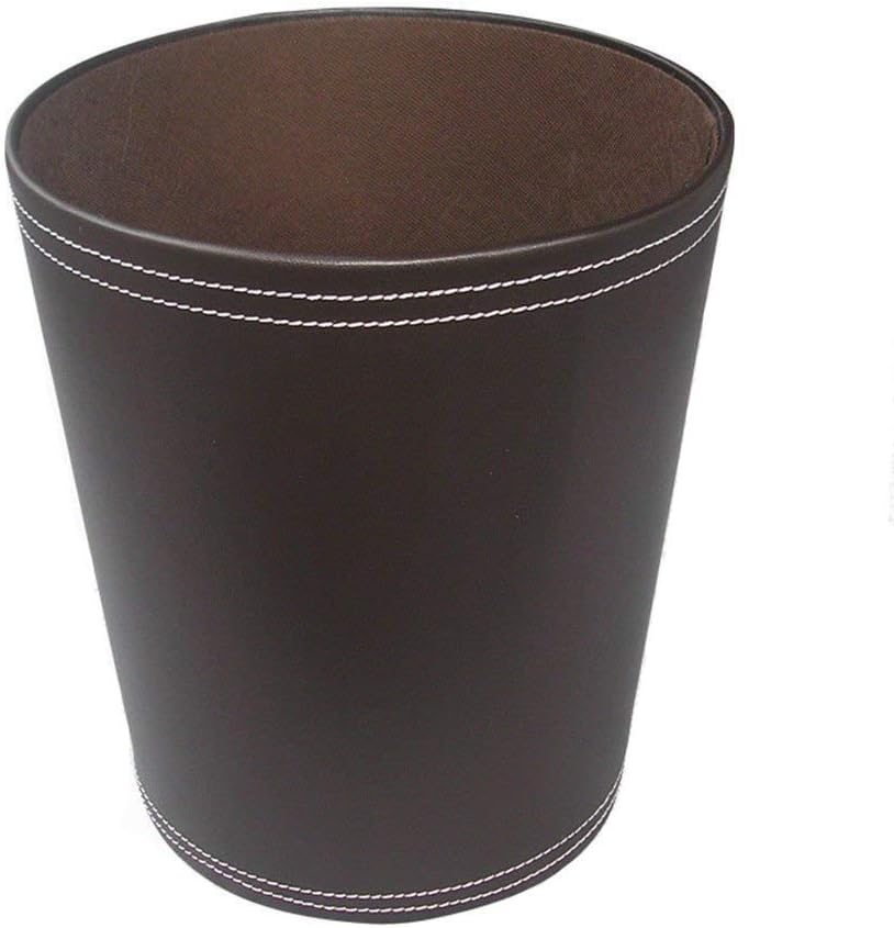 KINGFOM Classic Pu Leather Trash Can Wastebasket, Garbage Container Can for Bathrooms, Powder